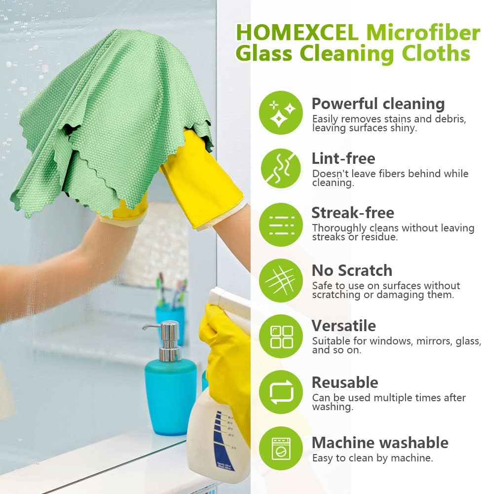 Microfiber Glass Cleaning Cloths-6PK, 16"x14" Lint Free Window Cleaning Cloth, Glasses, Mirrors, Screens, Stainless Steel, Premium Magic Cleaning Cloth for โ image 3