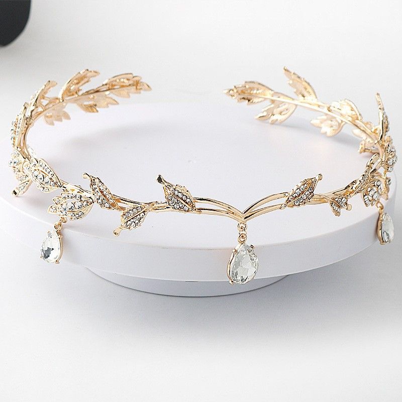Crystal Leaf Wedding Diadem Headband Bridal Bridesmaid Forehead Band Rhinestone Bridal Tiara Crown (Gold) โ image 4