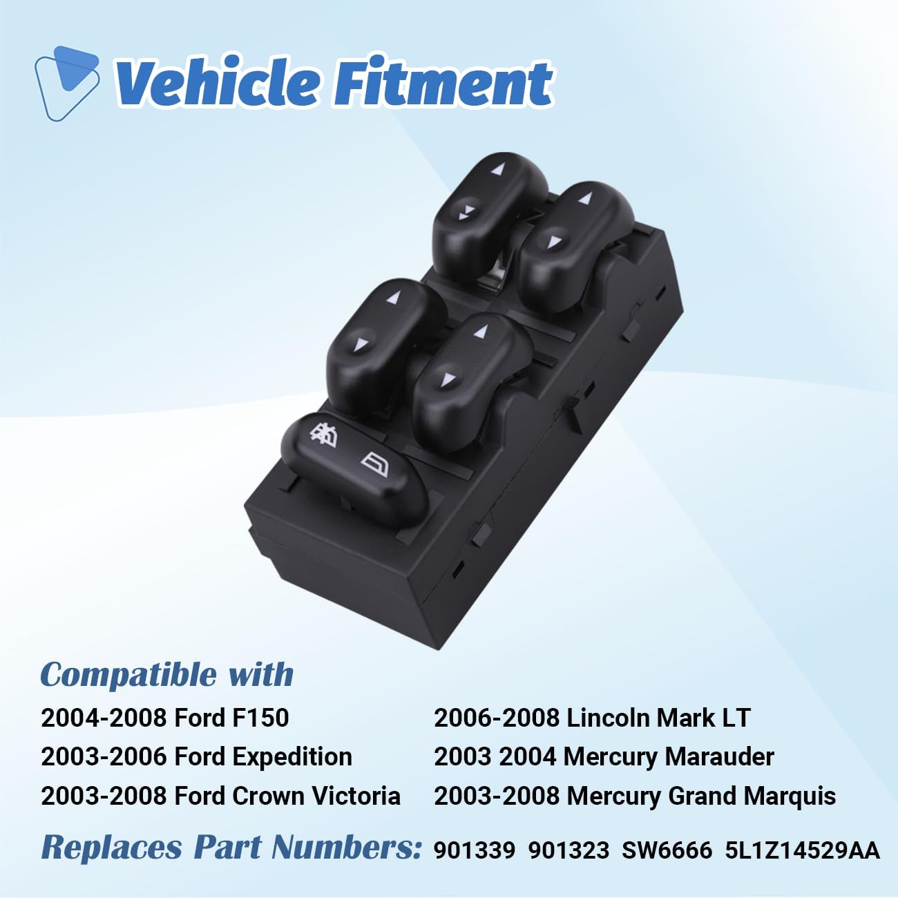 Power Window Control Switch Master Door Button Compatible with 2003-2008 Ford Crown Victoria/F150/Expedition, 06-08 Lincoln Mark LT, 03-08 Mercury Grand — image 2