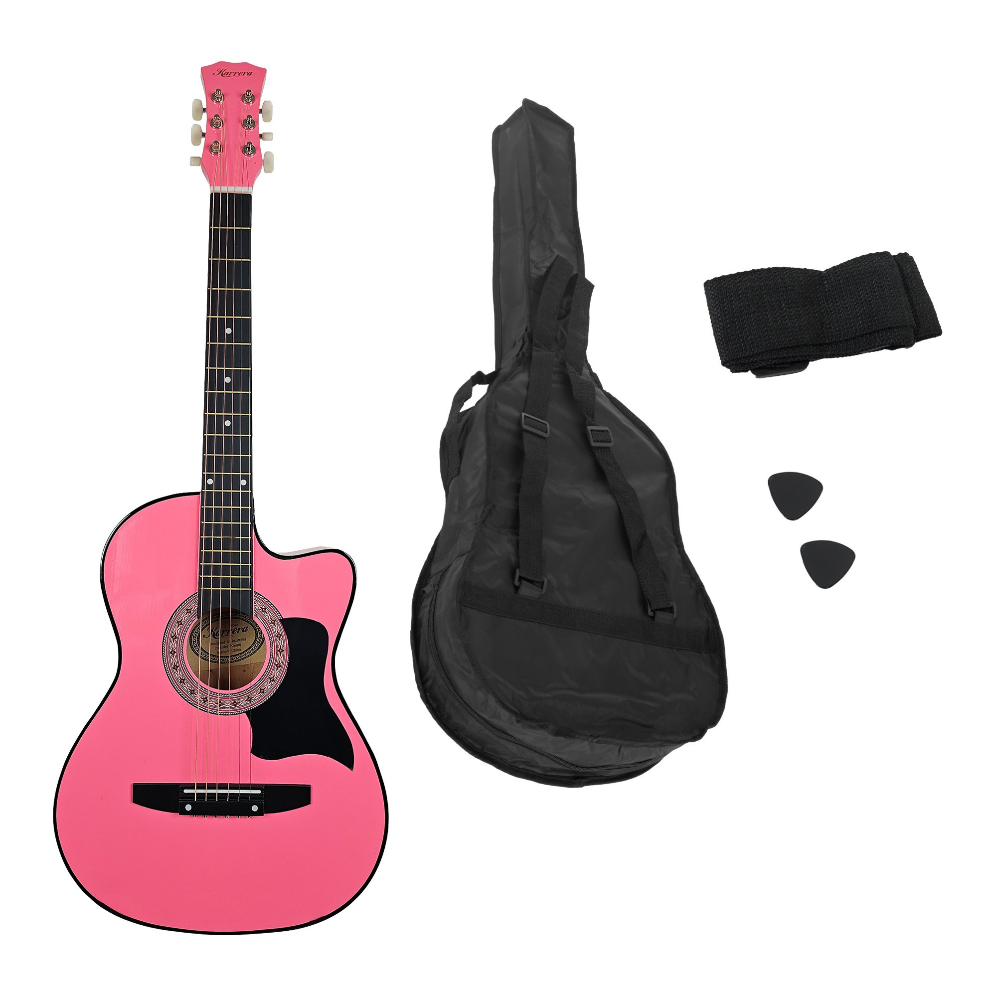 Karrera 38in Cutaway Acoustic Guitar with guitar bag - Pink — image 2