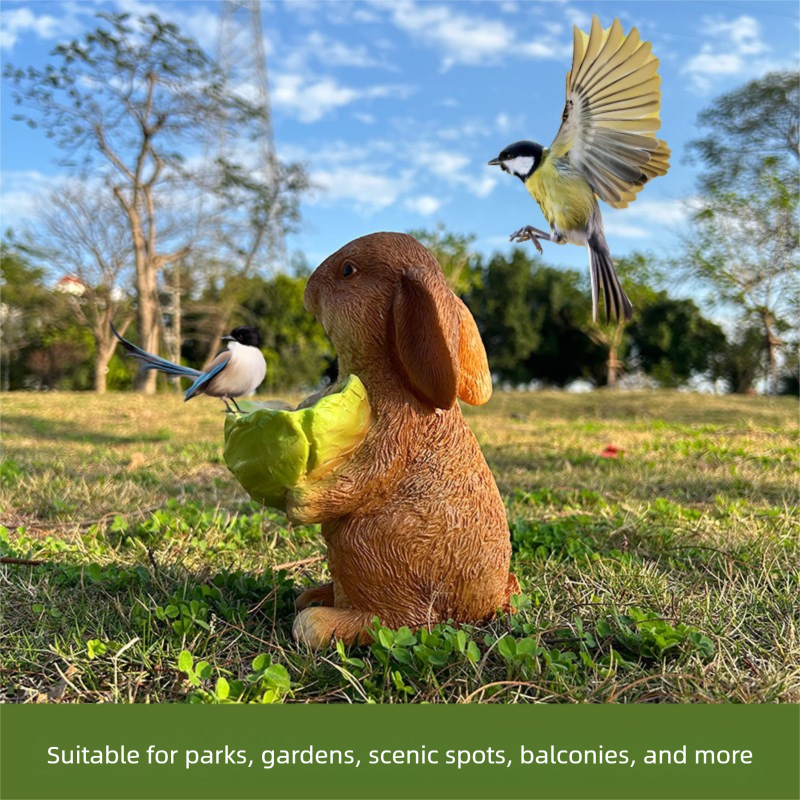 Cute Resin Rabbit Bird Feeder for Outdoor Garden Courtyard Balcony Landscape Decoration Durable Waterproof Animal Statue for Local Wild Bird Enthusiasts โ image 2