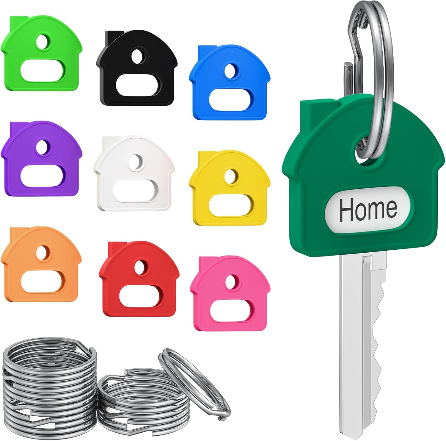 10 Pcs Key Covers Caps, 1" Key Identifiers with Labels, Soft Stretchy Key Covers for House Key, Cute Key Head Protectors for Standard Keys (Not for Odd-Shaped