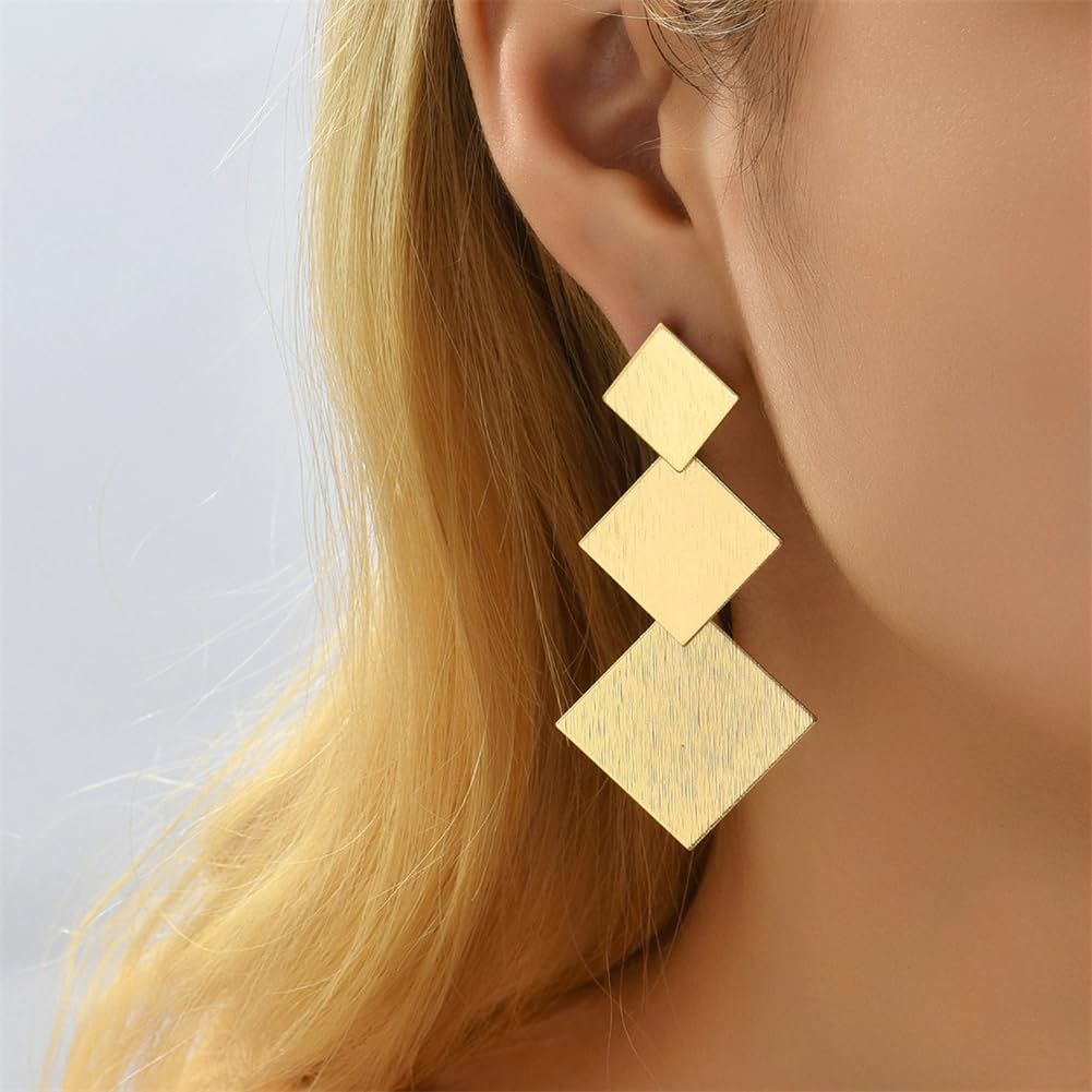 Gold Silver Geometric Dangle Earring for Women Girls Bohemian Dangling Drop Earrings Exaggerated Metal Geometric Earrings — image 5