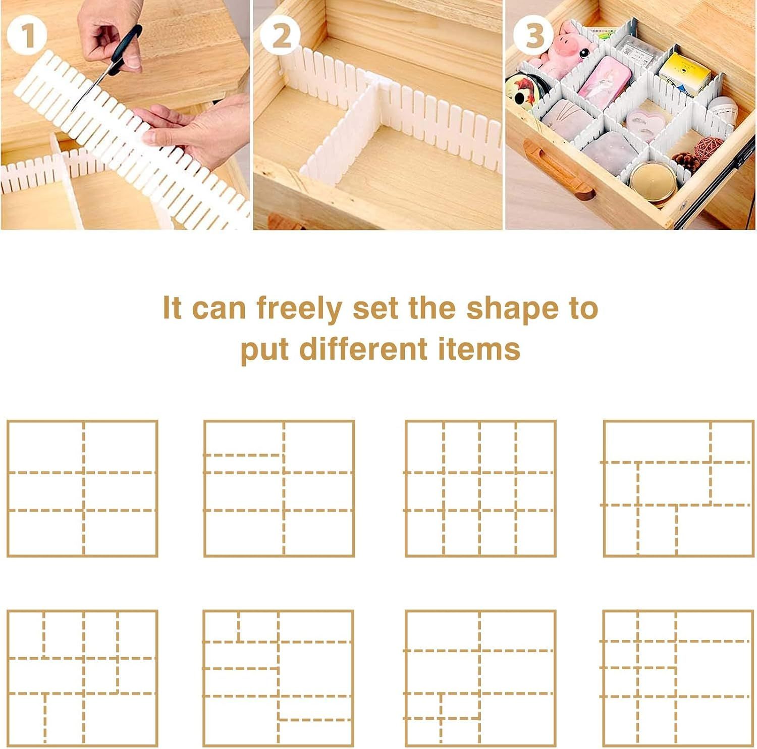 16 Piece Cuttable Drawer Dividers White, 35.8 x 6.8 cm โ image 3