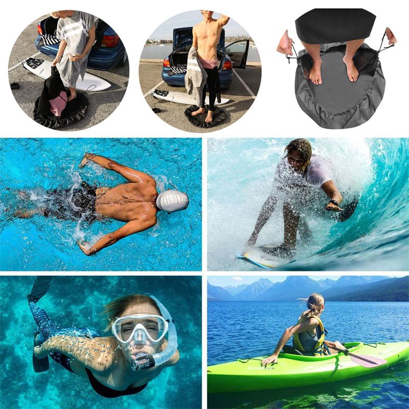 3-Piece Black Waterproof Drawstring Storage Bag and Changing Ground Mat Set for Wet Clothes – Swimwear Raincoat Storage Pouch, Dia 50CM & 90CM & 130CM, Outdoor — image 2