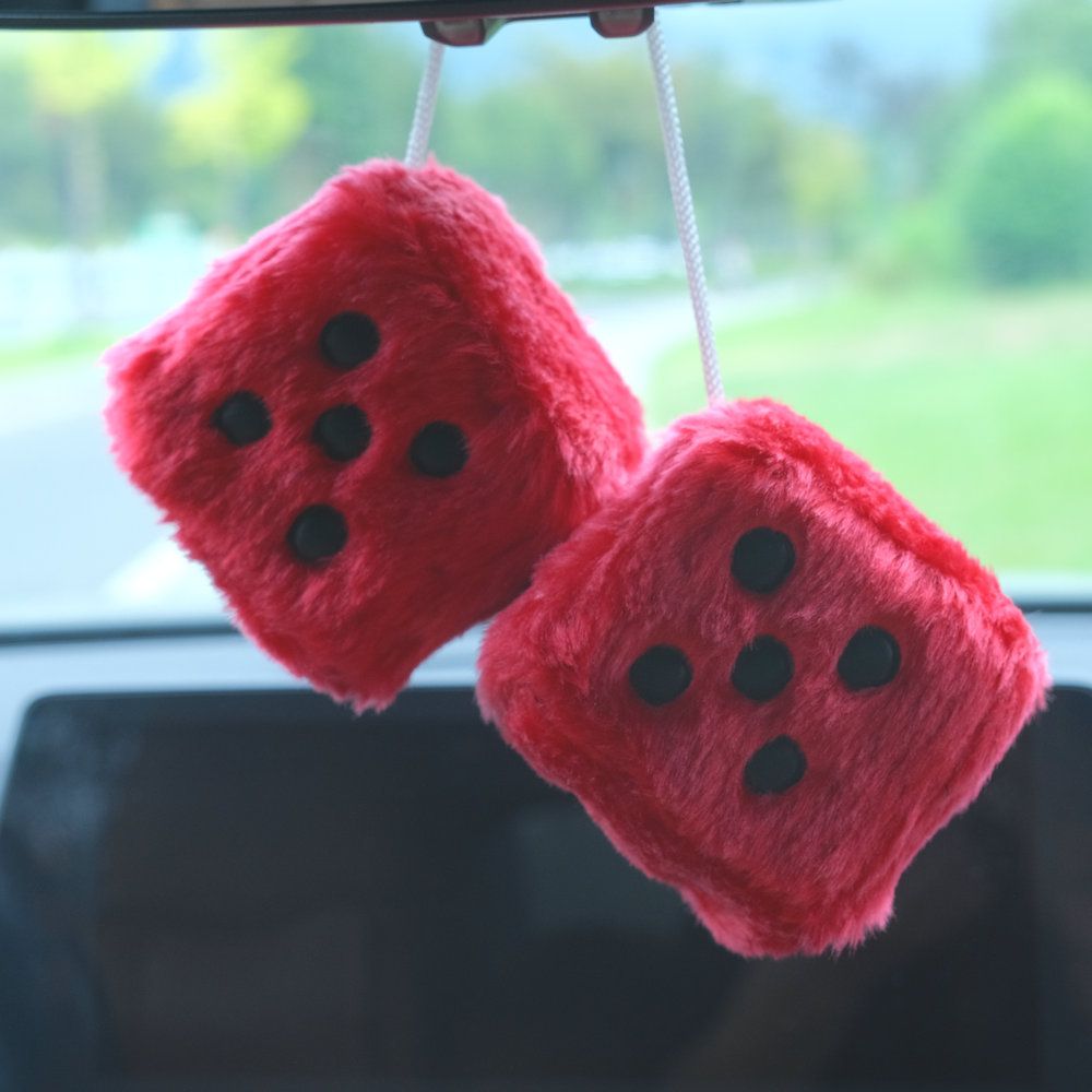 1 Pair Plush Dice Car Pendants, Auto Rearview Mirror Charms Couple Fuzzy Plush Dice with Dots for Car Interior Hanging Ornament — image 5