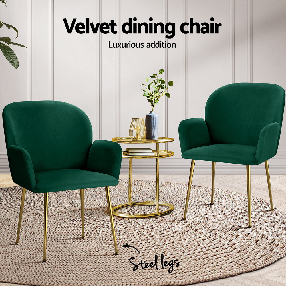 Artiss Dining Chairs Set of 4 Velvet Armchair Green โ image 4