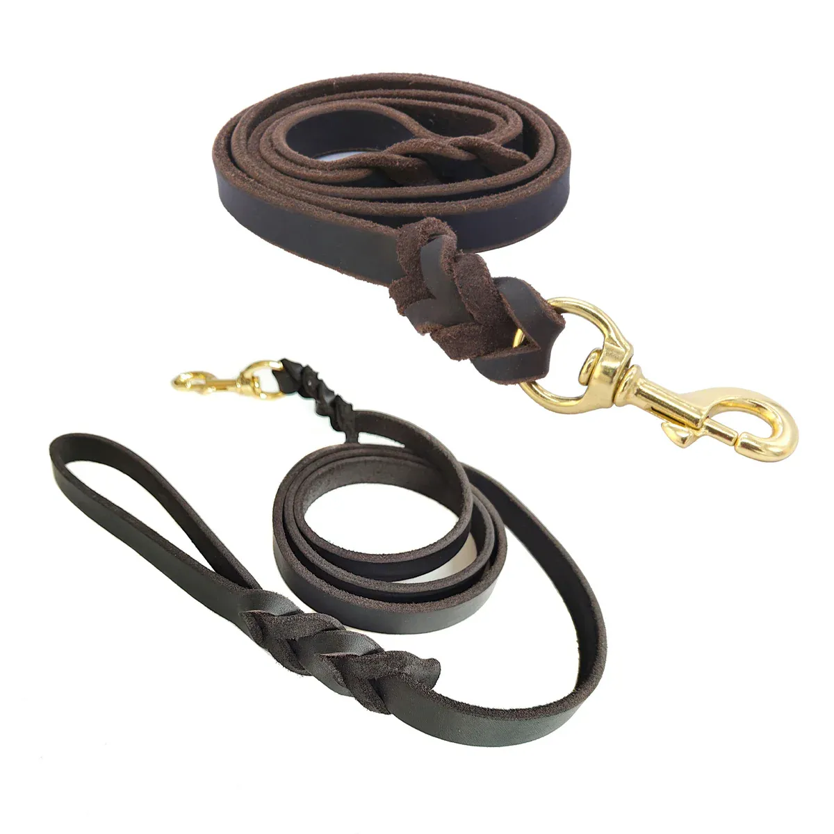 Dog Leash Cowhide Lead Heavy Duty Leather M Size Brown For Walking Training - Black โ image 3