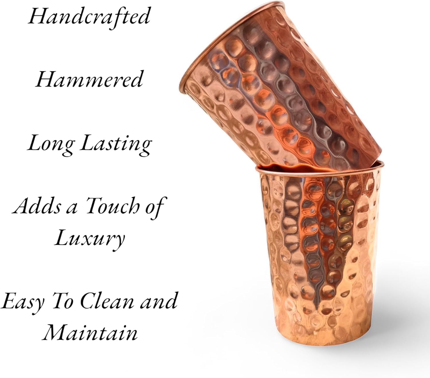 Set of 2 Hammmered Pure Copper Cups For Drinking Water Glasses Tumblers Glass for Ayurveda Health Benefits β image 3