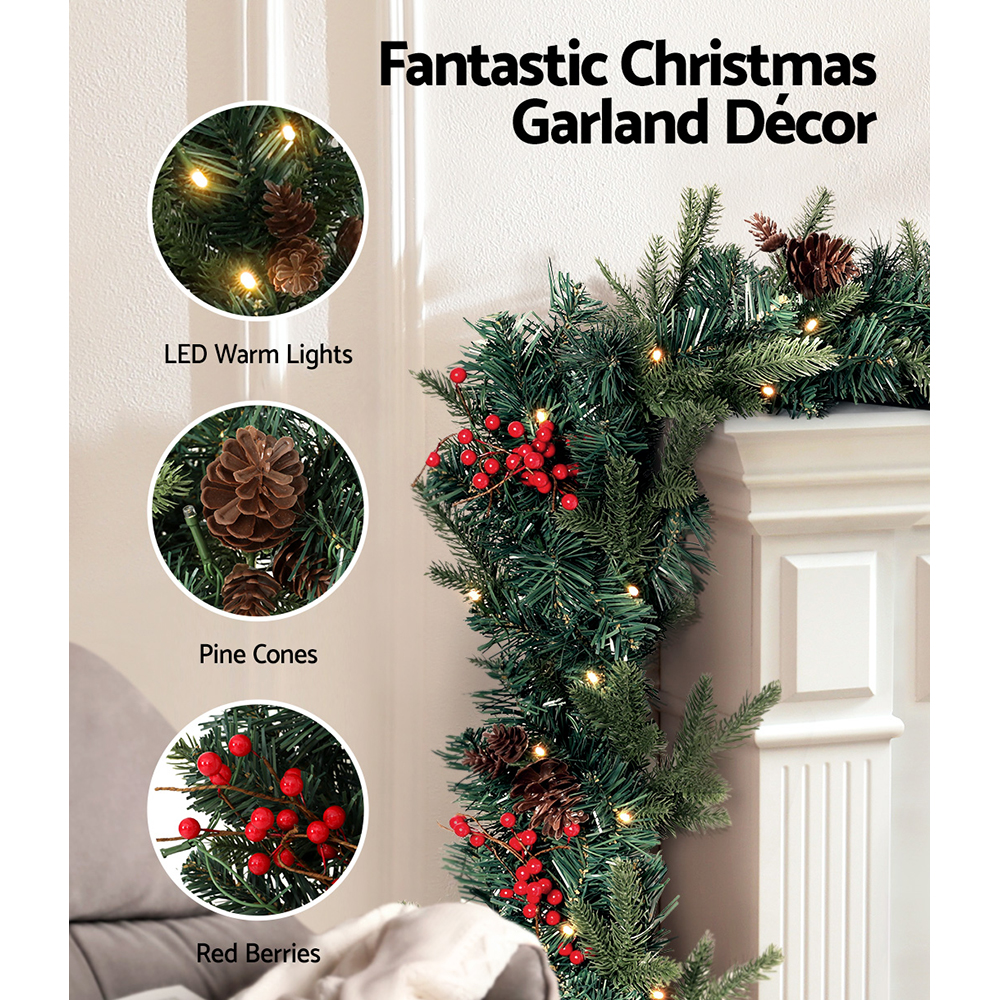 Jingle Jollys 2.4m Christmas Garland with LED Lights Decorations Xmas Party โ image 4