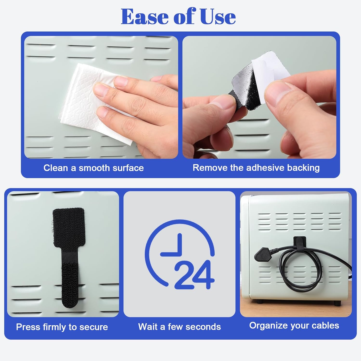 100 Pcs Hook and Loop Cable Ties, Self Adhesive Cable Management Desktop Cable Straps, Adjustable Cord Organizer for Desk Home Office Organization (Black) — image 4