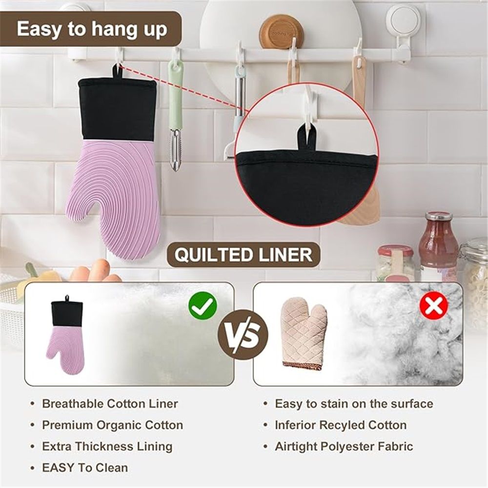 A pair of Silicone Oven Mitts- Extended Oven Mitts Heat Resistant, Oven Gloves with Soft Liner Good to Clean Flexible-Oven Mits Set for Cooking Baking Grilling โ image 4