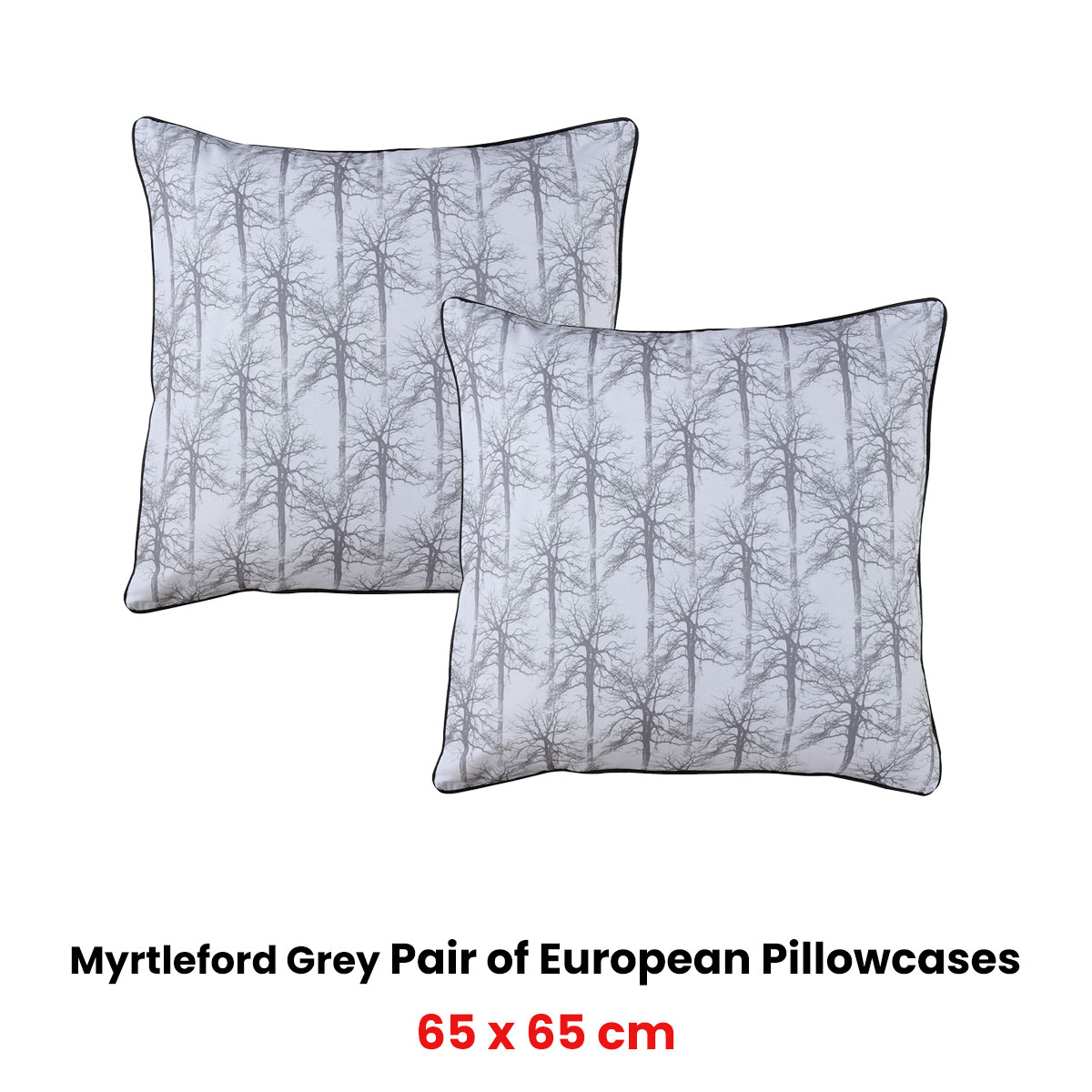 Bianca Pair of Myrtleford Grey European Pillowcases 65 x 65cm โ image 2