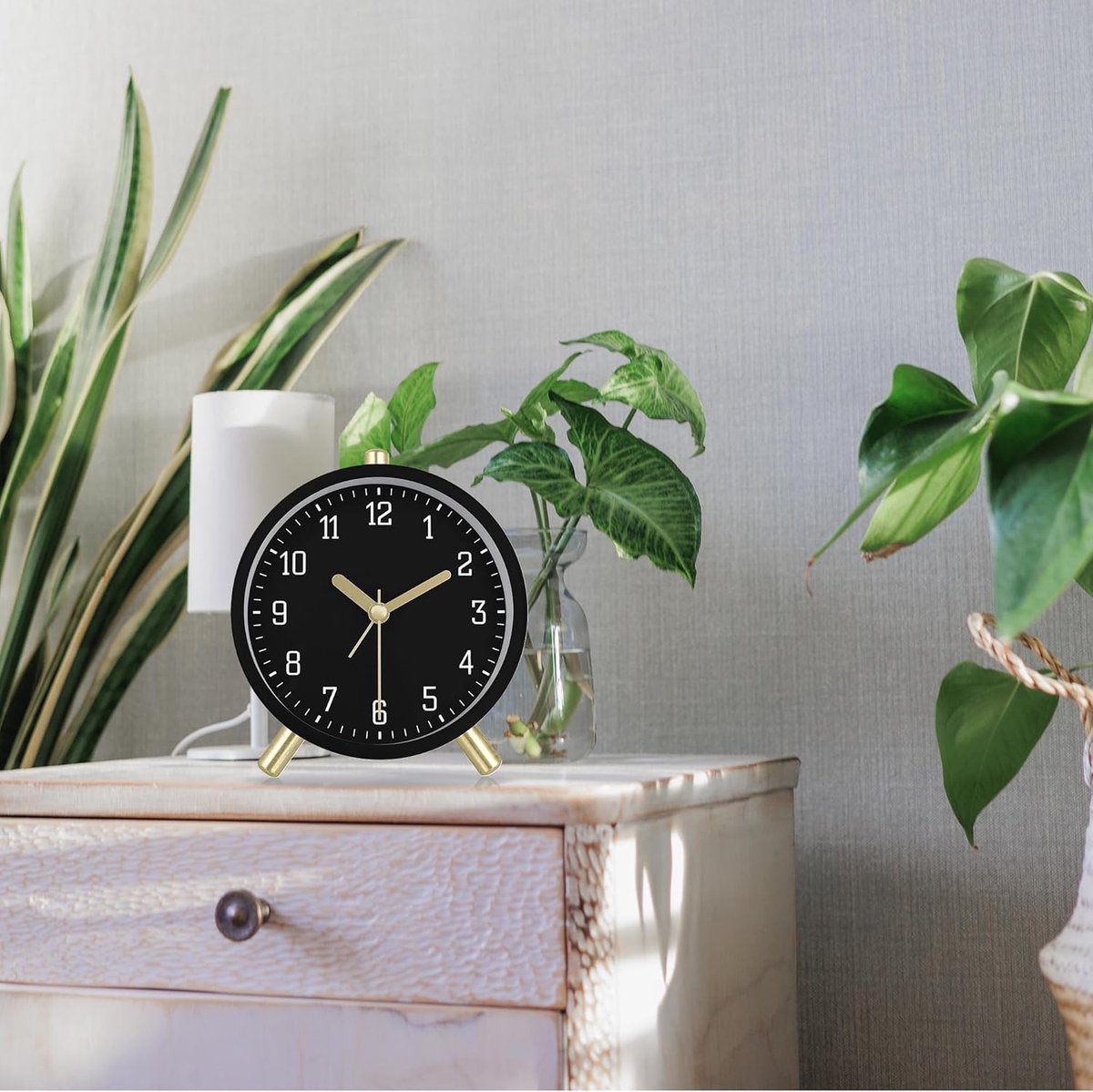 Wekker - Digital Alarm Clock - Alarm Clocks - Children's Alarm Clock - Silent Analog Metal Alarm Clock - Simple Desk Clock - With Night Light - Black - Modern — image 5