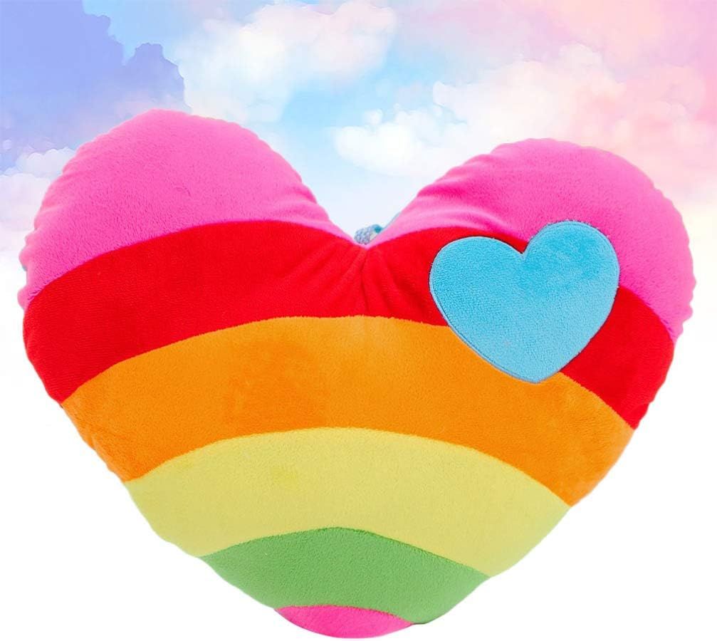 Rainbow Heart Shaped Pillow Rainbow Throw Pillow Heart Shape Dining Room Sofa Cushion Dining RoomSoft Bedroom Decor, 35x32x8cm