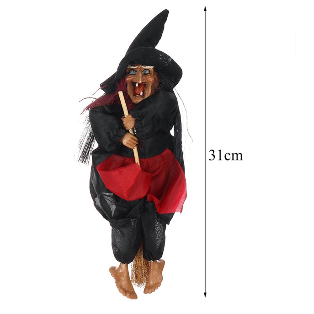 Halloween Hanging Witch Dolls Voice Control Prop Animated Ghost Scary Riding Broom Wall Hanging Party Outdoor Home Decoration Toy — image 5