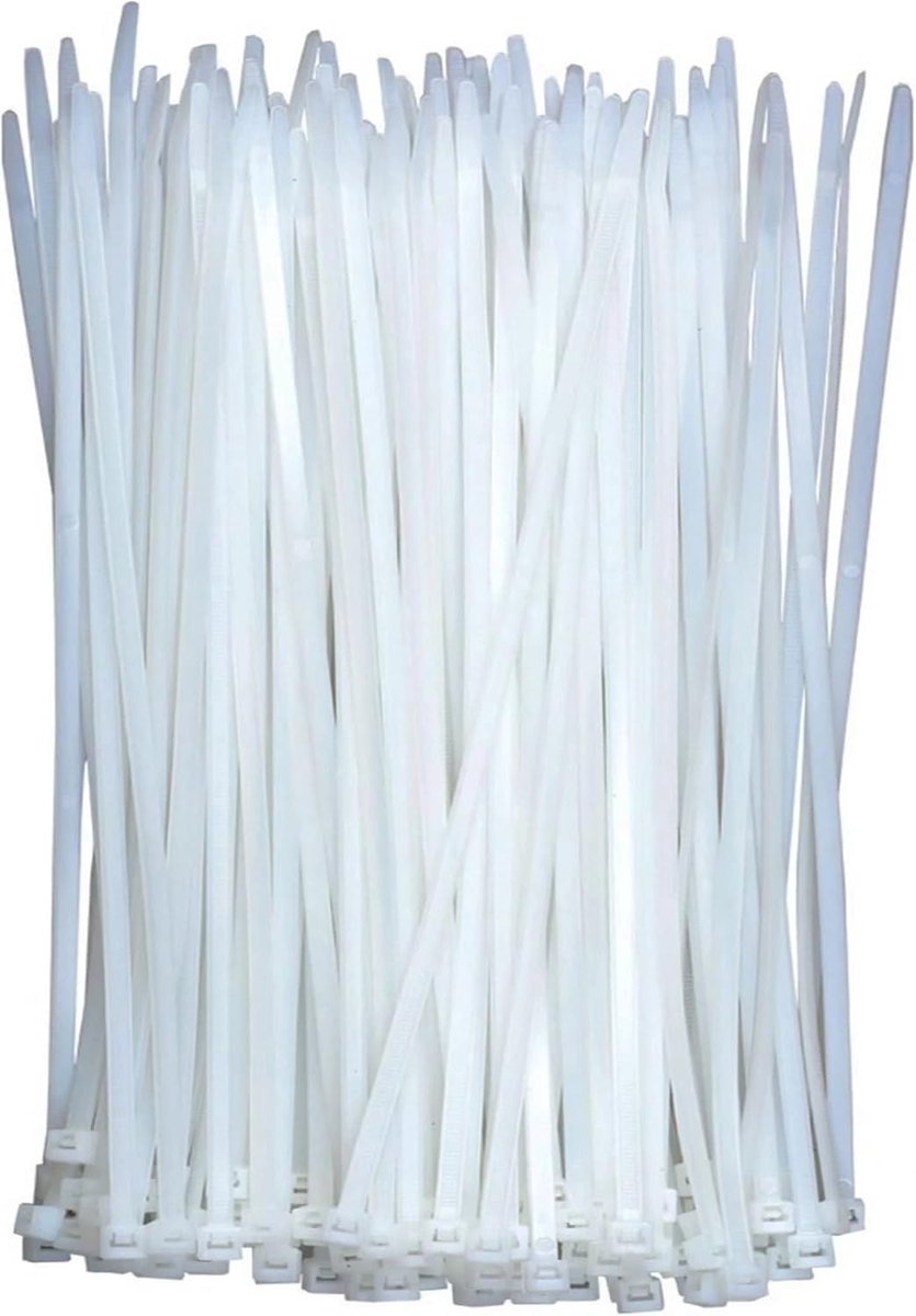 Nylon Cable Ties - Pack of 100 - 300mm x 4.8mm - Large White Nylon Cable Ties - Extra Strong - Tensile Strength 23kg - Self-Locking Plastic Cable Ties