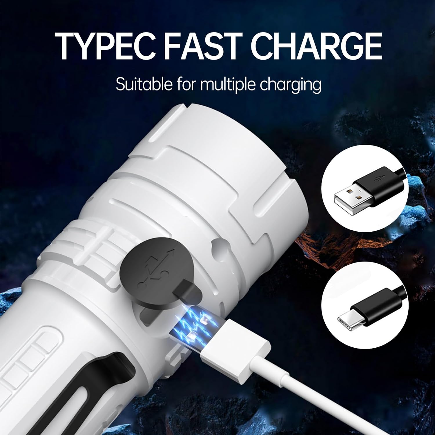 Rechargeable LED Torch - White - 1 Piece - Lightweight Portable Flashlight for Camping Backpacking Hiking — image 3