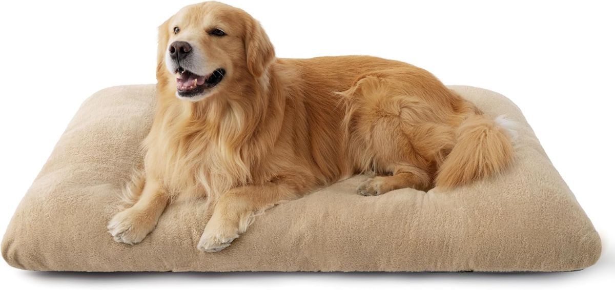 Washable Dog Bed for Crate, Giant Comfort Fluffy Plush Pet Pillow Bed Kennel Pad with Non-Slip Bottom, Machine Washable Pet Sleeping Mat for Jumbo - Brown