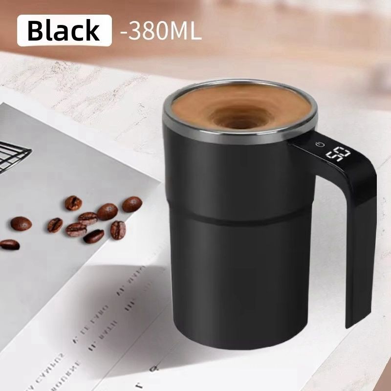 Self-Stirring Coffee Mug Automatic Stir Mug LED Temperature Mug Rechargeable - Black - Size 380ML