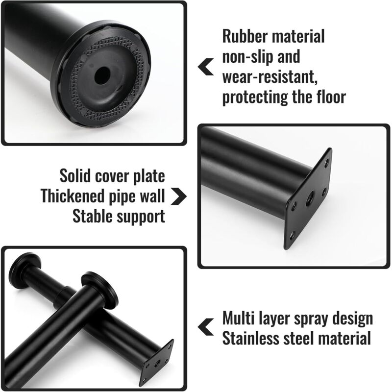 pcs Furniture Legs, 18-30 cm Adjustable Furniture Legs with 18 pcs Screws, Metal Bathroom Cabinet Feet for Sofa Cabinet Table Leg Chair - Black — image 3