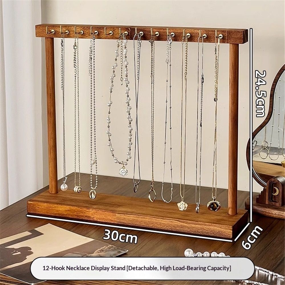 necklace hanger shelf with 12 copper bars, Wooden jewelry storage organizer rack for hanger necklace bracelet, necklace display stand for boutique store — image 5