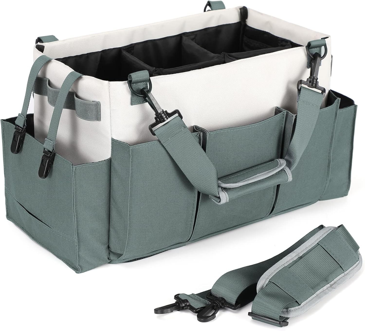 Cleaning Caddy Organizer with Handle, Wearable Bag for Supplies, Tote Shoulder and Waist Straps, Under Sink Tool Multiple Compartments (Large) (QJB-BLS)
