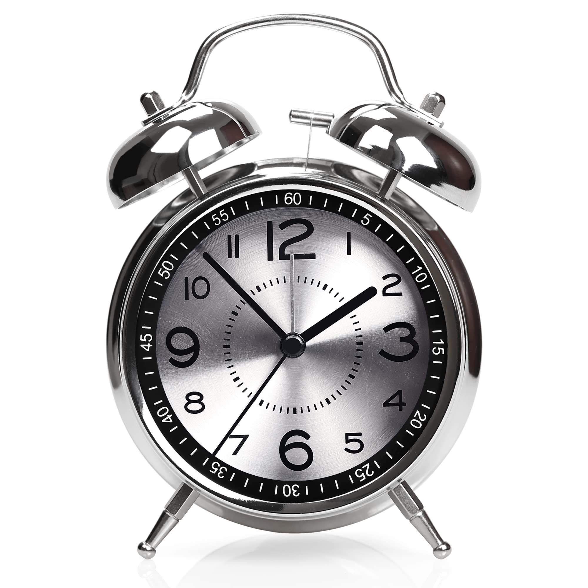 Super Loud Alarm Clock for Heavy Sleepers Adults,Twin Bell Retro 4 Inch Silent Non-Ticking Quartz with Backlight, Metal dial(Gray) — image 3