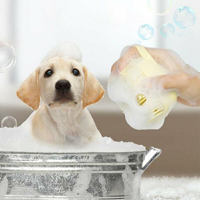 Pet Massage Bath Brush For Dog Cat Shampoo Dispenser Silicone Scrubber Wash Tool - Yellow — image 4