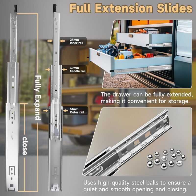 Two heavy-duty drawer slides for sturdy drawers, 51mm wide and 20 inches long, with a standard width of 500mm โ image 3
