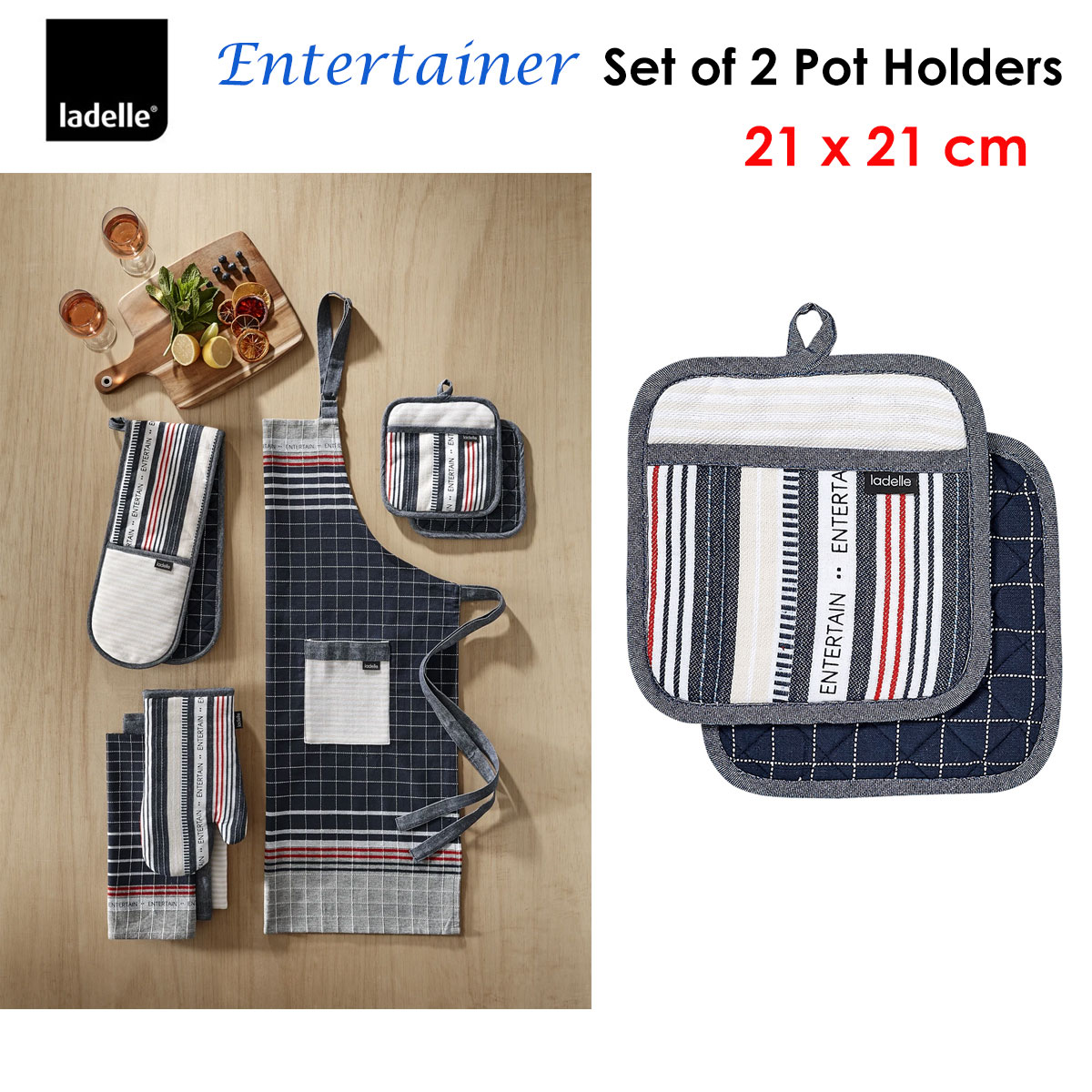 Ladelle Entertainer Charcoal Set of 2 Pot Holders 21 x 21 cm โ image 2