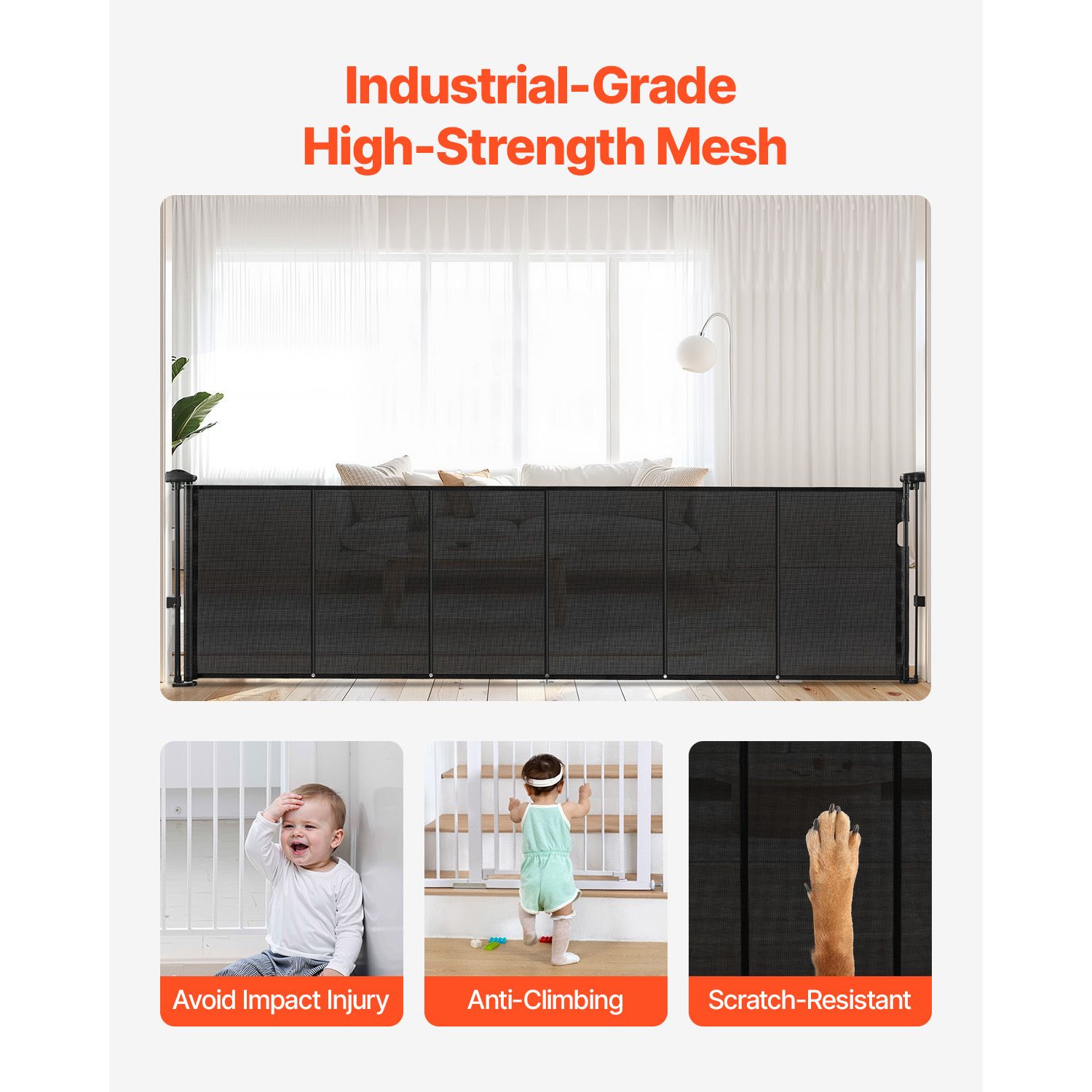 Retractable Baby Gate, 870 mm Tall, Extends up to 2800 mm Wide, Retractable Gate for Kids or Pets, Mesh Material, Easy to Install for Indoor Stairs, Doorways — image 5