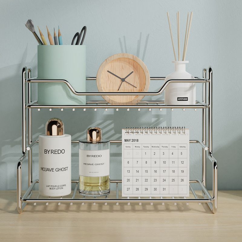 304 Stainless Steel Two Layers Tabletop Storage Rack Kitchen Spice Rack Bathroom Cosmetics Mouthwash Cup Organizer Shelf-Silver โ image 5