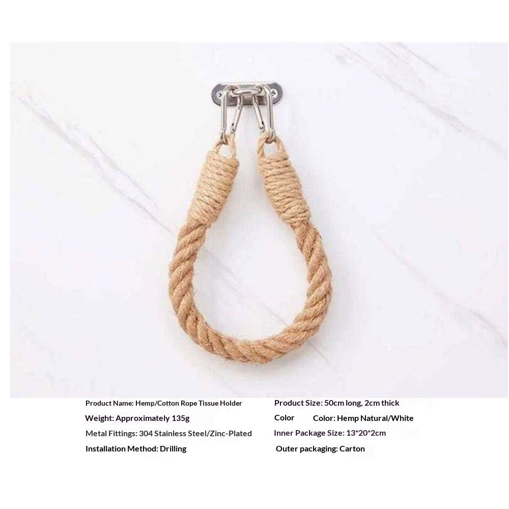2pcs Rope towel ring, toilet paper holder self-adhesive hook retro home decoration curtain tie rope holder bathroom decoration Bohemian farmhouse (khaki) — image 5