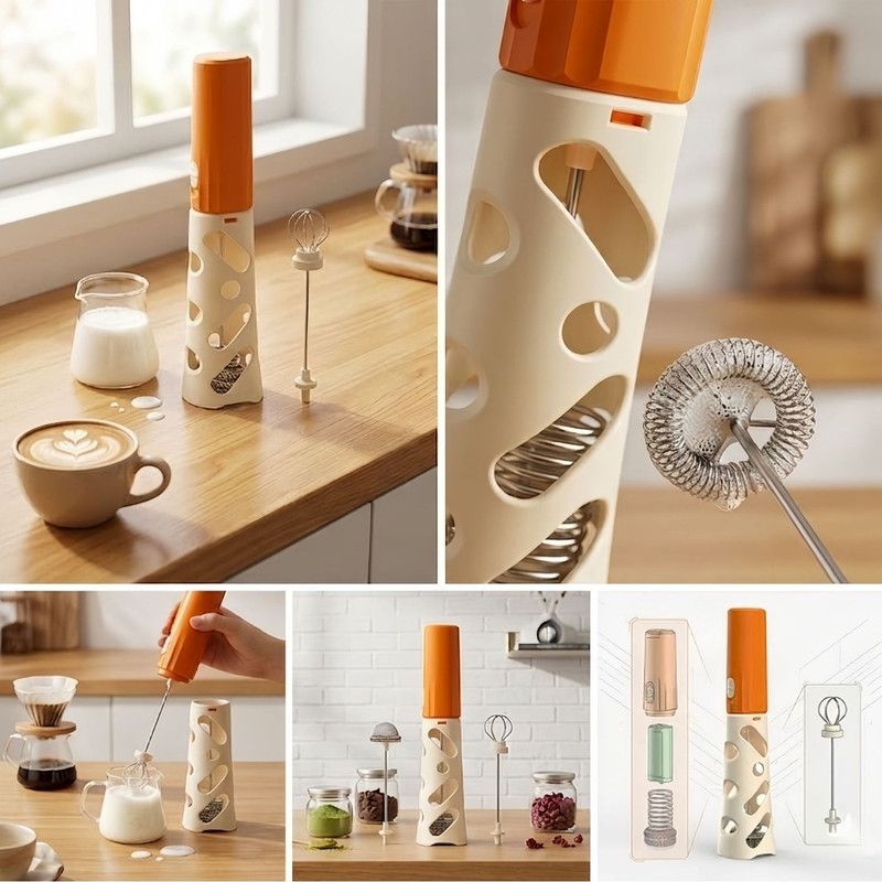 Rechargeable Mini Electric Milk Frother, Portable Handheld Coffee Foam Maker & Egg Beater—White — image 4