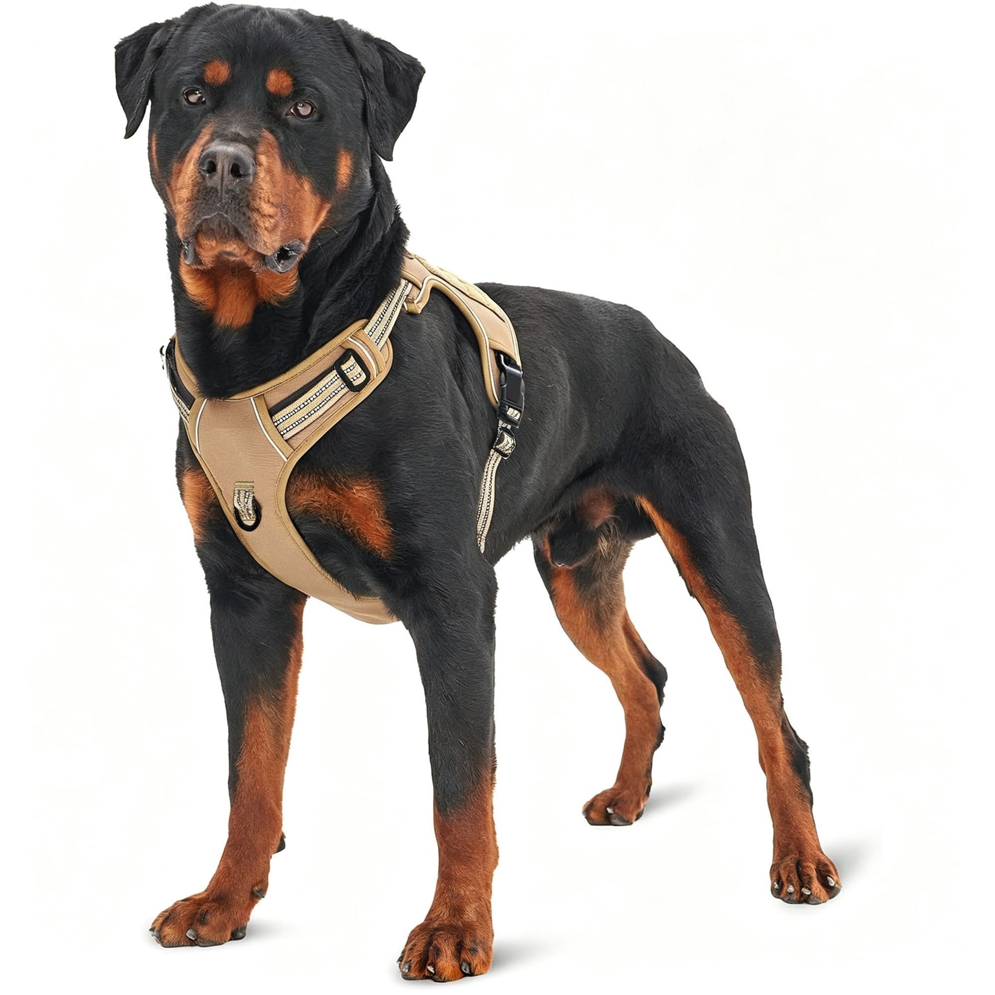 Khaki Reflective Dog Harness Adjustable Breathable Mesh Vest With Handle Recommended Christmas Holiday Gift Khaki Size XL — image 2