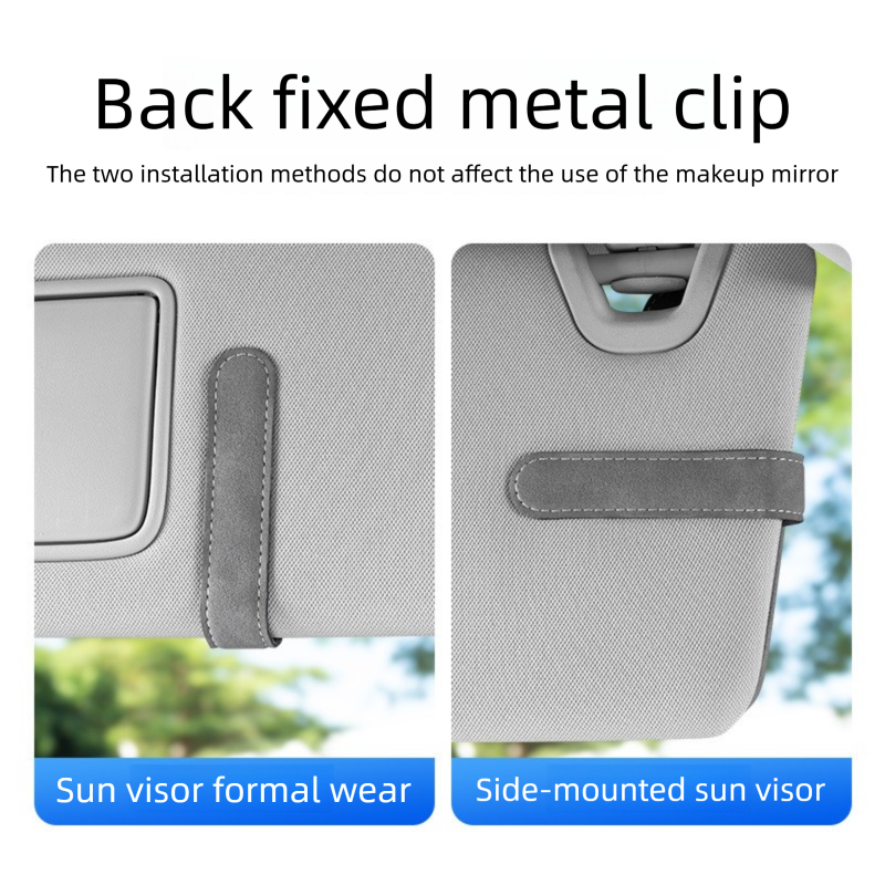 Brown Car Sun Visor Sunglasses Holder – Magnetic Dual Clip Organizer with Suede Finish, No-Drill Mounting for Glasses, Cards & Tickets — image 4