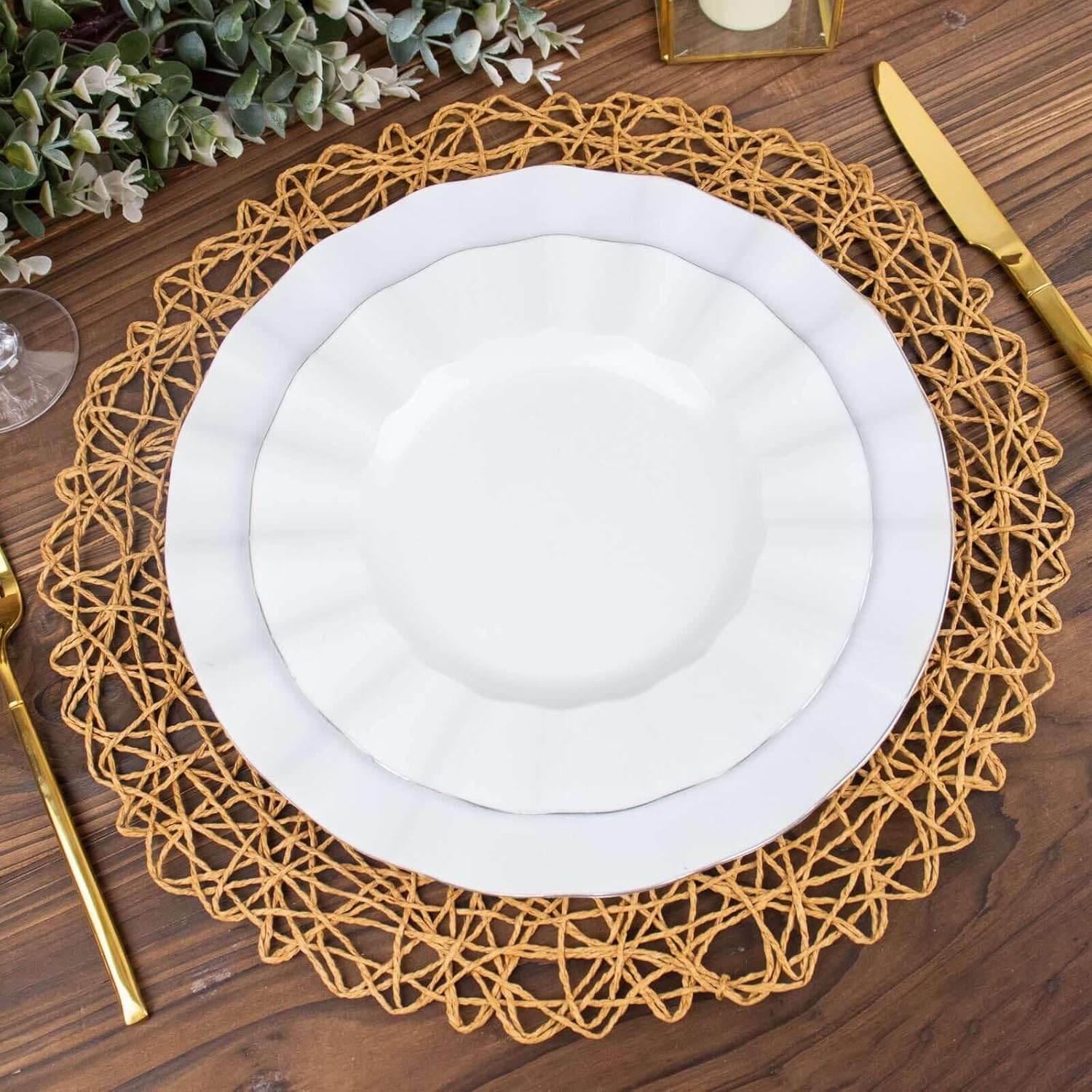 Efavormart 6 Pack 15" Natural Metallic String Round Placemats for Wedding Events Birthday Party — image 6