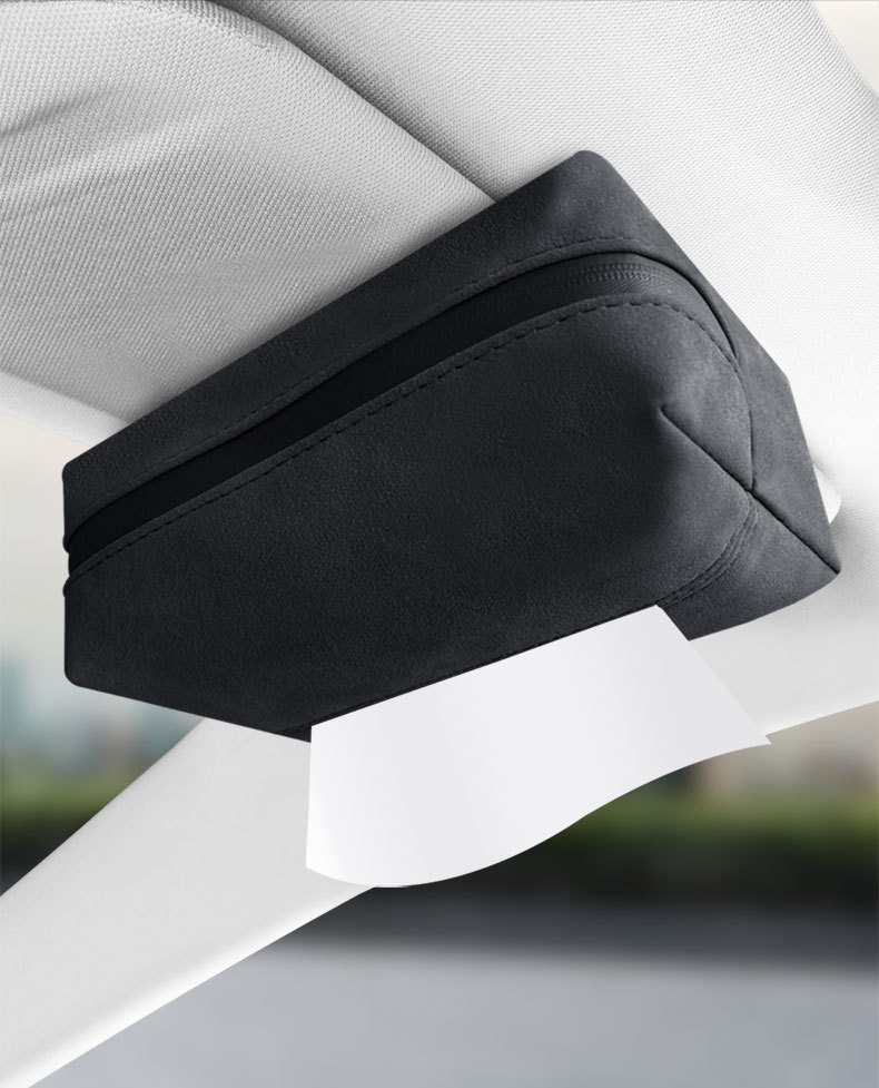 Black 2-Pack Luxury Faux Suede Car Tissue Box - Visor Clip & Strap for Armrest or Seat Back โ image 3