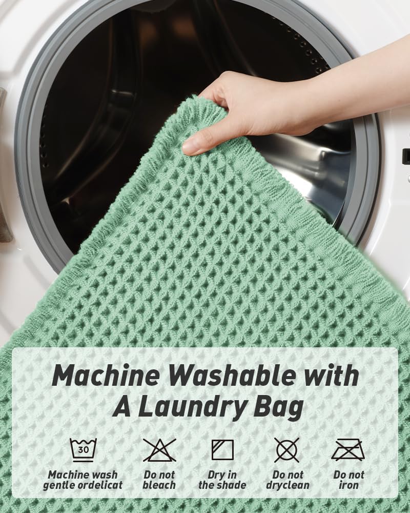 Upgraded Waffle Bath Mat, Super Absorbent Non Slip Mats for Bathroom Floor, Machine Washable Rugs with Tassels, Rubber Backed Mats, Ultra Soft, 17" x 24", Sage — image 6