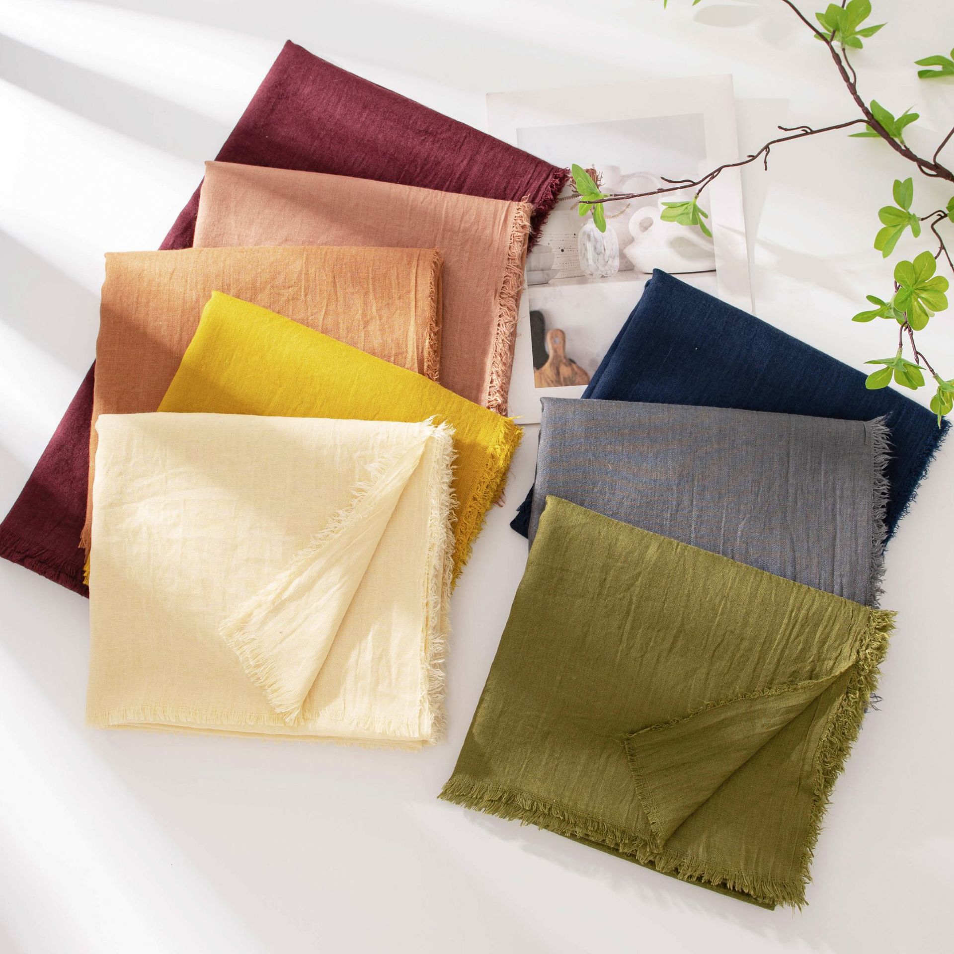 Grey Cotton and linen scarves - Elegant, solid-color, lightweight shawls, soft and comfortable, suitable for pairing with various outfits — image 3