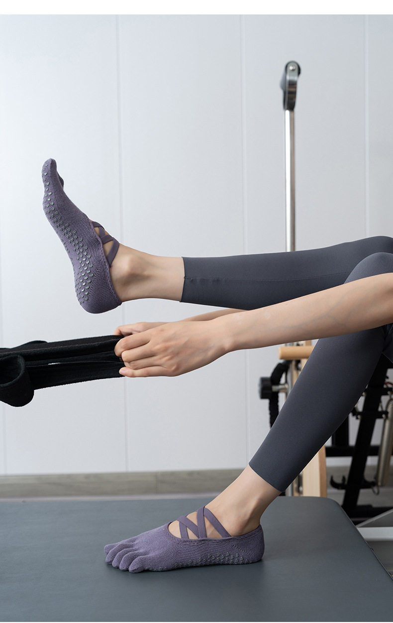 2 Pcs Dark Blue Non-Slip Yoga Pilates Socks with Toe Design for Women - Cotton Blend with Anti-Slip Silicone Grip โ image 4