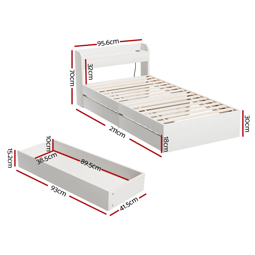 Artiss Bed Frame Single Size with Charging Ports and 2 Drawers AURA โ image 3
