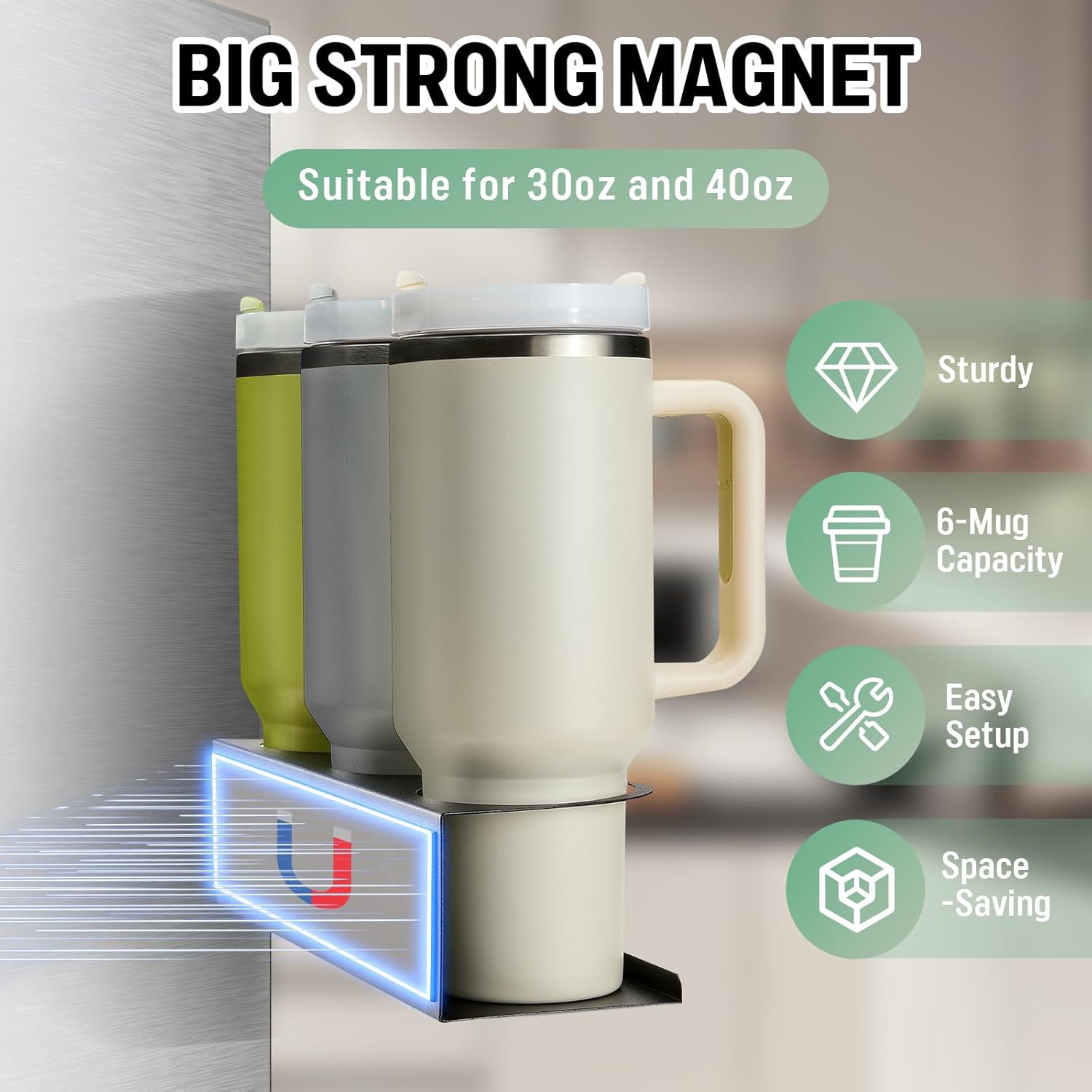 2 Pack Magnetic Stanley Cup Holder Water Bottle Organizer for Stanley 30&40 oz Tumbler with Double Sided Tape Hold Stanley Cup Accessories for Kitchen Fridge — image 2