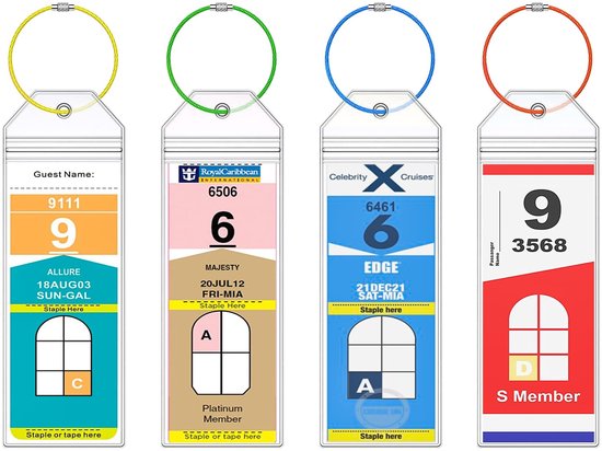 4-Piece Cruise Luggage Tags - Cruise Tag Holder - with Steel Ring - Transparent - for all your Royal Caribbean and Celebrity Cruises cruise essentials