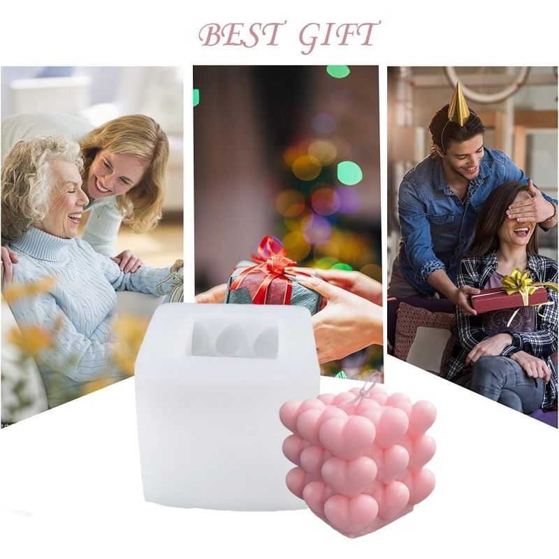 3D Heart Bubble Cube Candle Silicone Mold DIY Stacked Hearts Handmade Soap Resin Plaster Craft Soy Wax Candles Mould — image 2