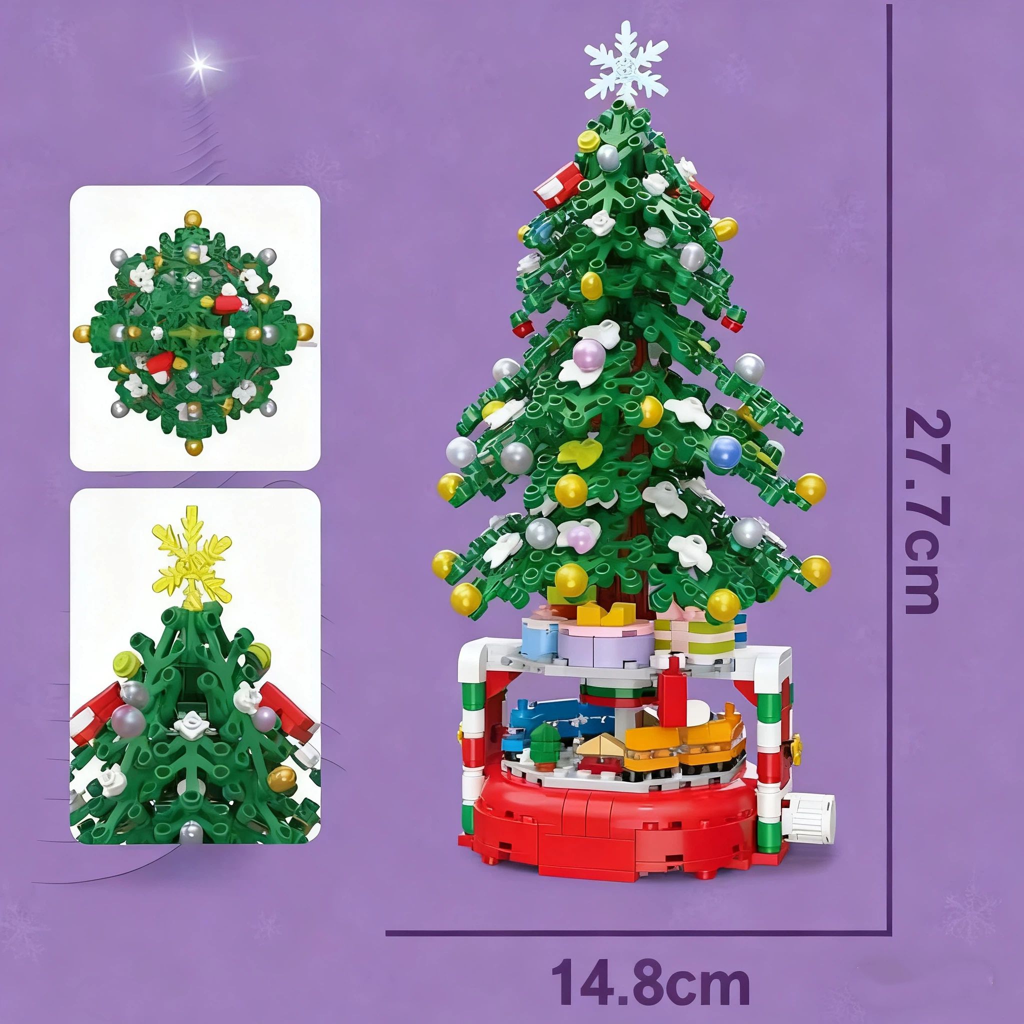 Christmas Tree Building Block Set, 220 Pieces, Rotating Base with Ornaments and Star, Holiday Building Toy, Stocking Stuffers for Kids, Gifts for Boys & — image 4