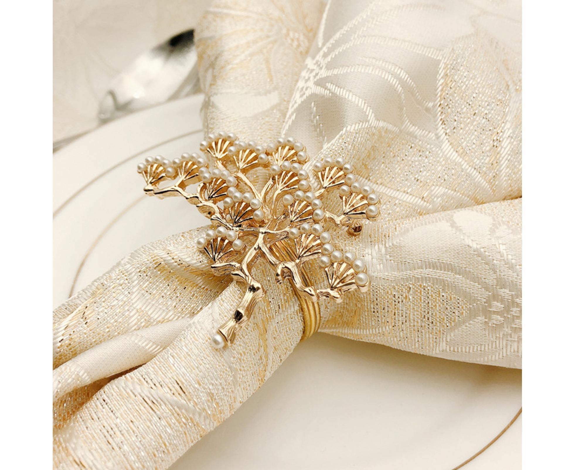 6Pcs Pine Tree Artificial Pearl Shape Napkin Ring Party Dinner Table Decoration-Silver — image 2