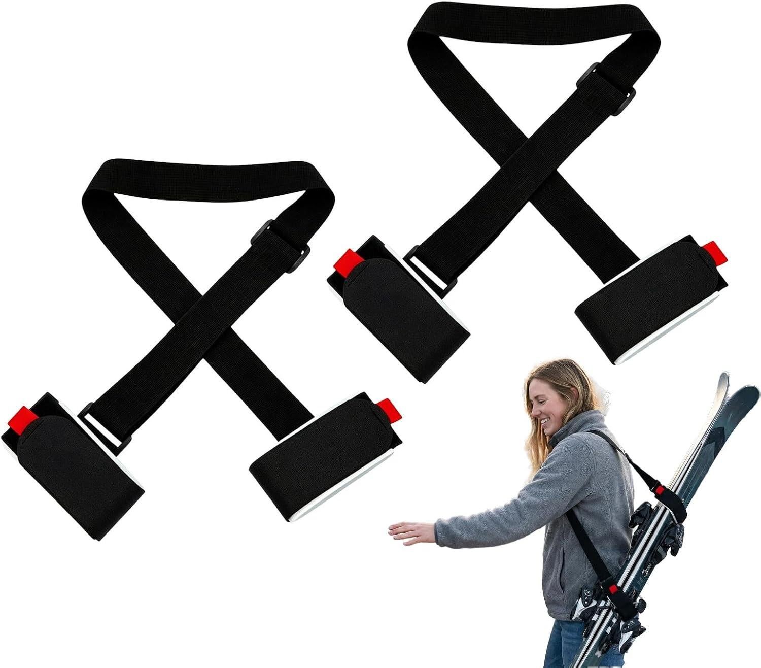 2-Pack Premium Ski and Pole Carrier Straps Adjustable and Cushioned Skiing Shoulder Straps with Hook Fasteners for Adults, Durable Nylon Ski and Snowboard