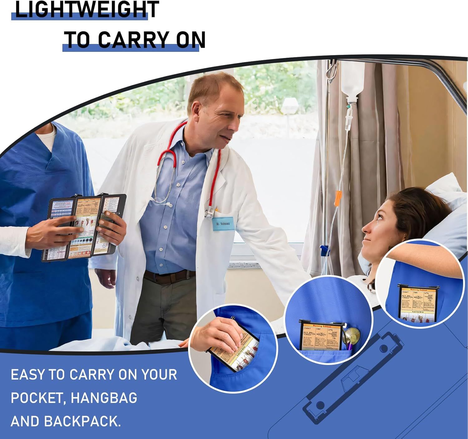 Blue Waterproof Aluminum Tri-Fold Nursing Clipboard with Pen Slot - Lightweight Pocket-Sized A4 Document Holder & 180° Flat Writing Pad — image 4